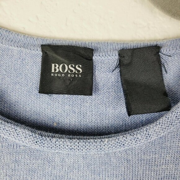 Vintage Hugo Boss Sz Large Knit Sweater Short Sleeve Light Blue Preppy Casual - Picture 5 of 9